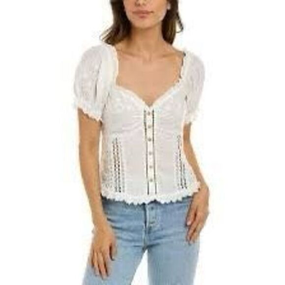 LoveShackFancy White Embroidered Floral Tellaro Victorian Bryant Top Size 6 - Picture 1 of 10